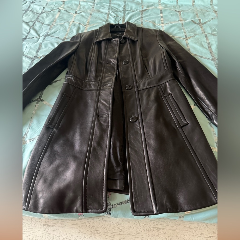 ( SOLD )Jones New York long length leather coat .